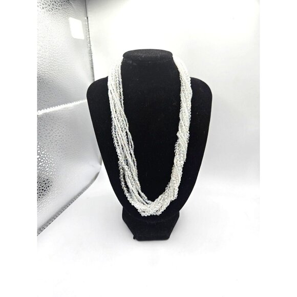 1960s glass beaded nine strands necklace with rhinestone encrusted ball fastener - Picture 2 of 6